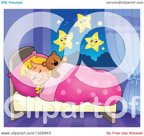 Clipart Of A Cartoon Happy Blond Caucasian Girl Sleeping And Dreaming