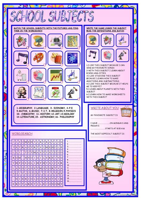 School Subjects English Esl Worksheets Pdf And Doc