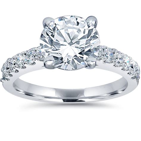2 Ct Tdw Diamond Engagement Ring Solitaire With Accents 14k White Gold