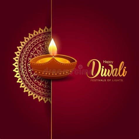 Happy Diwali Greetings Rangoli Decoration With Diya Stock Vector