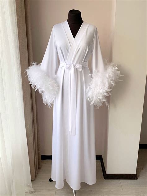 feather bridal robe long white bella donna handmade ️