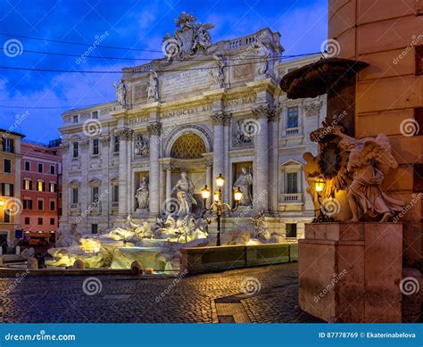 Night View Of Rome Trevi Fountain Fontana Di Trevi In Rome Italy Stock