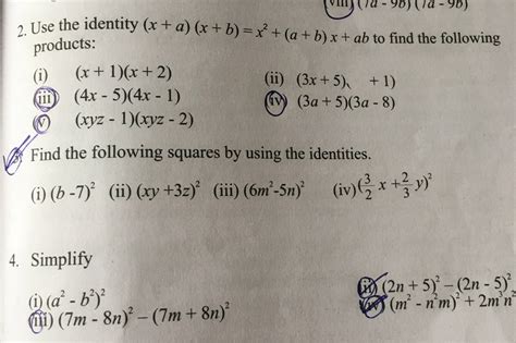 Vii La 9b A 96 Use The Identity X A X B X² A B X Ab To The Following