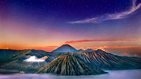 Volcano Stars Landscape Mount Bromo Indonesia Java Island
