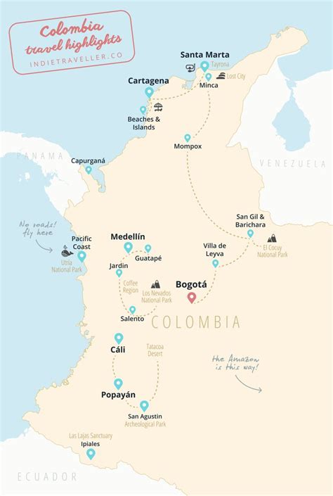 A Map Of Colombia With All The Major Cities And Towns In Each Countrys