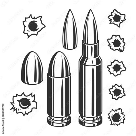 Vintage Bullets And Bullet Holes Set Stock Vector Adobe Stock