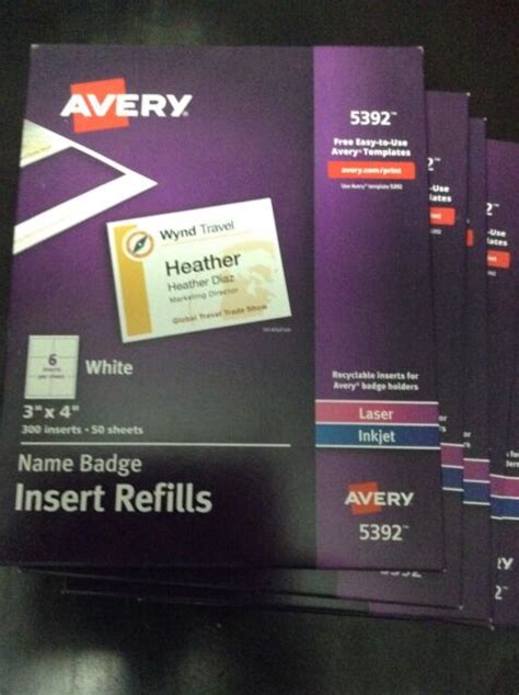 Avery Name Badge Insert Refills 3 X 4 Box Of 300 5392new Ebay