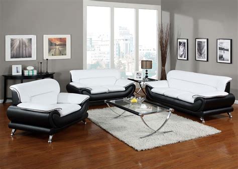 Orel Modern Contemporary Black And White Bonded Leather Living Room Sofa Set