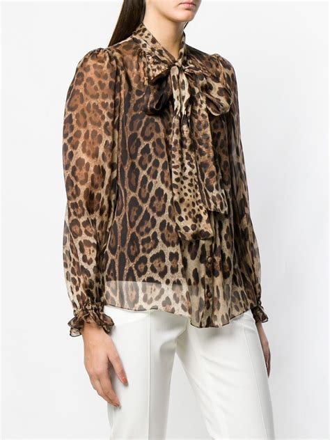 Shop Dolce And Gabbana Leopard Print Pussy Bow Blouse With Express