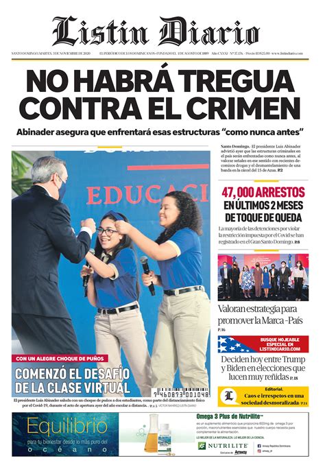 Portada Periódico Listín Diario Martes 03 De Noviembre 2020 Dominicanado