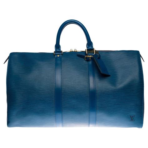 Vintage Louis Vuitton Keepall 45 Blue Epi Leather Duffle Travel Bag At