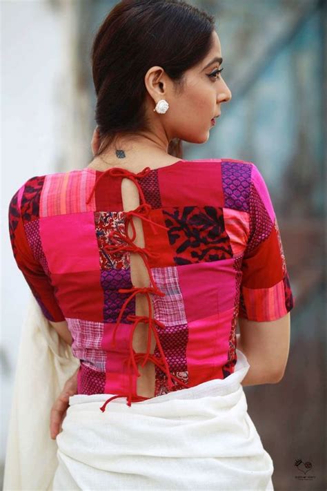 Cotton Saree High Neck Saree Blouse Designs Front And Back