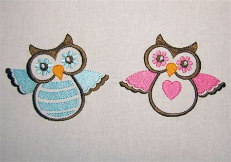 Blue Pink Owls Machine Embroidery Designs Set Ba009 Embroidery Design