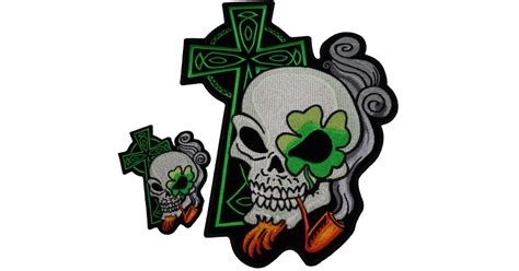 Irish Skulls With Green Cross Small And Large Patch Set By Ivamis Patches