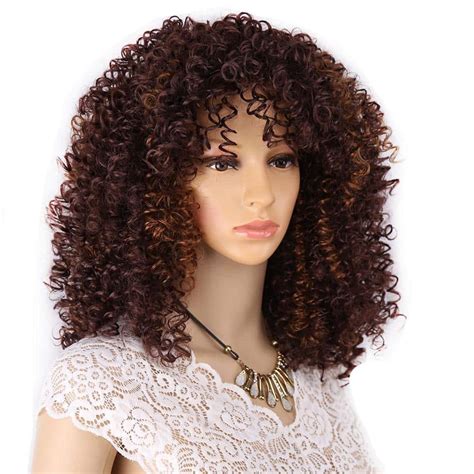 Afro Kinky Curly Synthetic Wig 16 Inches 250g Brown Afrosentail