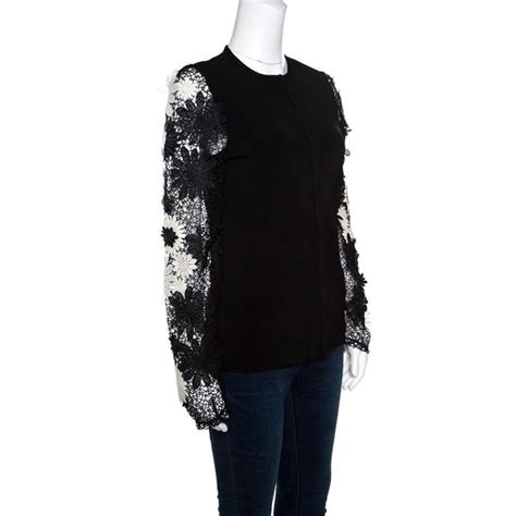 Emanuel Ungaro Black Floral Applique Lace Sleeve Detail Cardigan L For