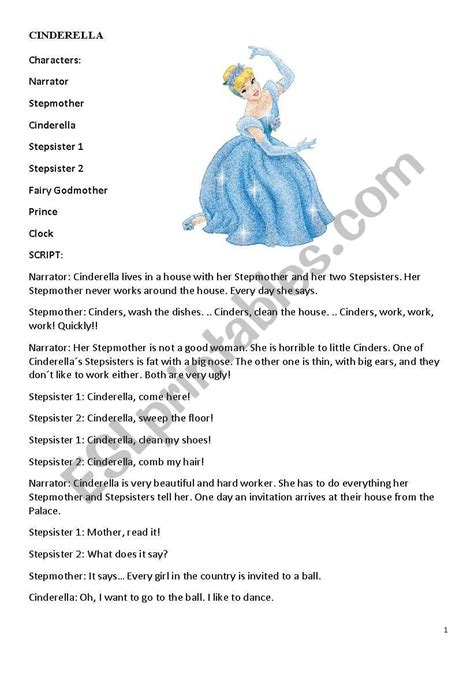 Free play scripts for kids. Cinderella Script - ESL worksheet by Mutxamel