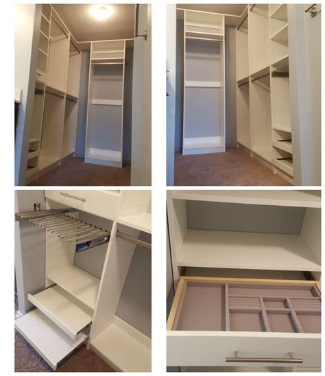 White Melamine Walk In Closet With Adjustable Shelving Long Hang