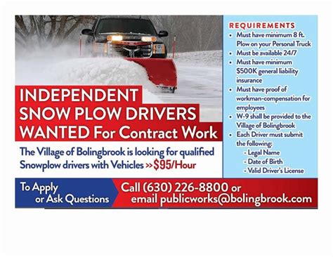 Independent Snow Plow Drivers Wanted For Contract Work Village