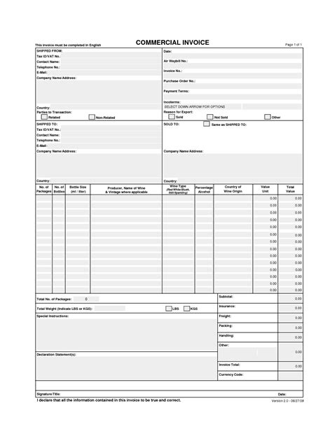 Fillable Commercial Invoice Form Printable Forms Free Online