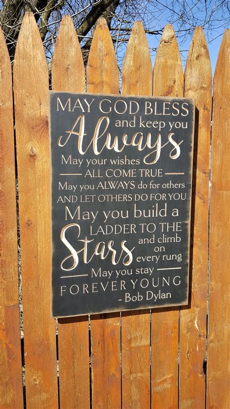 custom carved wooden sign may god bless and keep you etsy