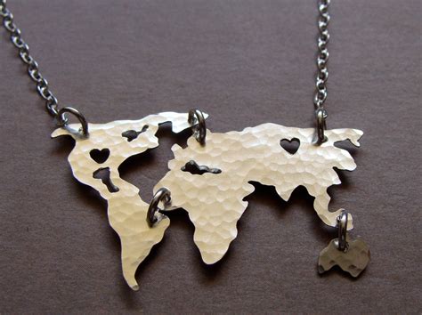 World Map Necklace Sterling Silver Or Gold Filled World Map