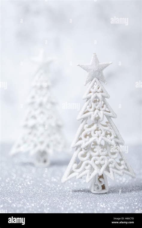 Sparkly Glitter Christmas Trees In Silver And White Stock Photo Alamy