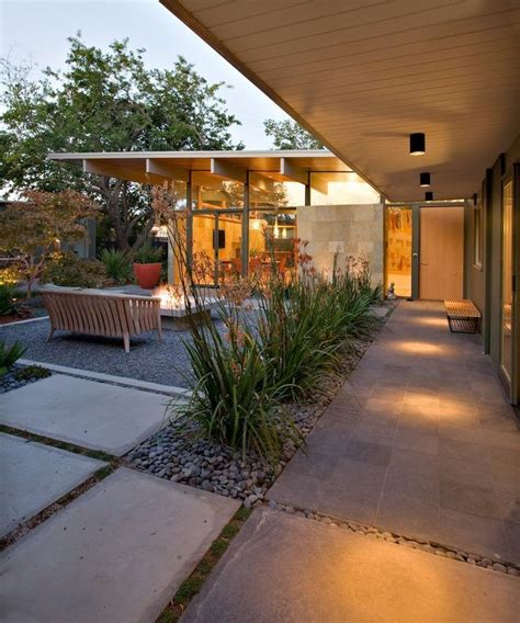 Concrete Front Porch Ideas Entrance Mid Century Modern Landscape Design Modern Landscaping