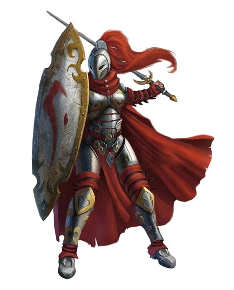 Female Human Fighter Cavalier Knight Sword And Shield Gray Maiden Pathfinder 5e Dn