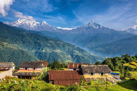 Village In The Himalaya Mountains In Nepal High Quality Architecture