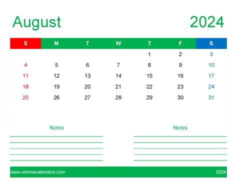 August Empty Calendar 2024 Monthly Calendar