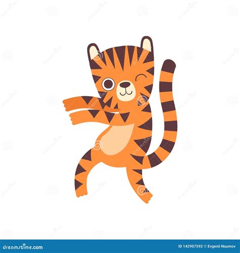 Cute Little Tiger Dancing Adorable Wild Animal Cartoon Character