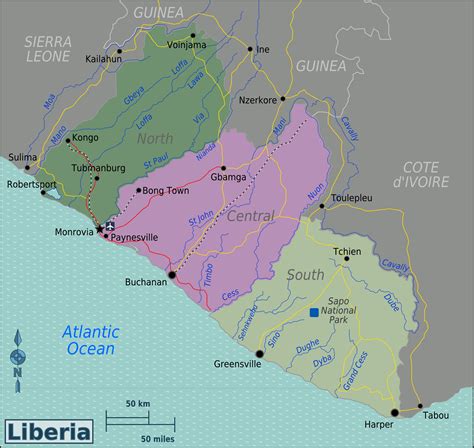 Map Of Liberia Regions Online Maps And Travel