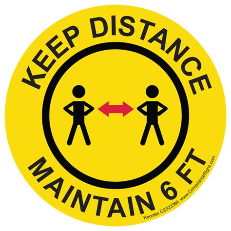 Worksite Keep Distance Maintain 6 Ft Label Sticker Red