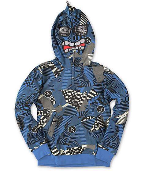 Volcom Boys Hideout Blue Half Zip Face Mask Hoodie