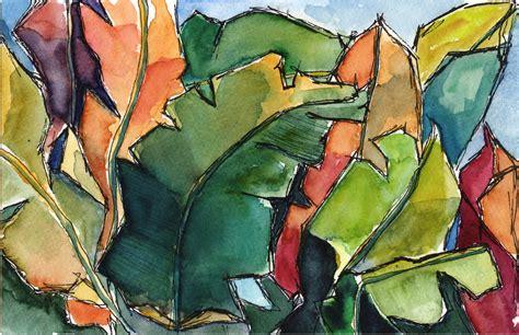 Art Painting Watercolor Abstract Tropical Leaves Foliage