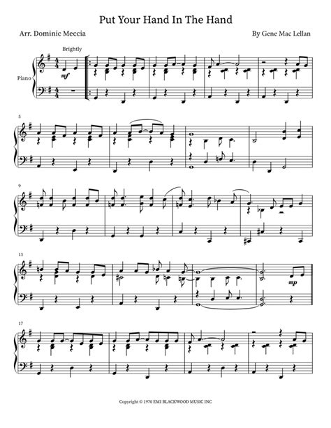 Put Your Hand In The Hand Arr Dominic Meccia Sheet Music Ocean
