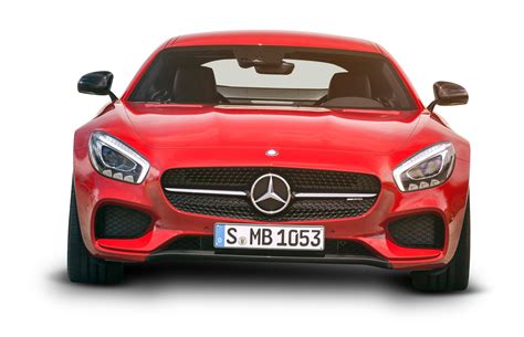 The Front End Of A Red Mercedes Benz Coupe Car On A White Background