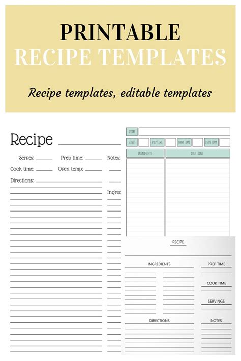 Printable Recipe Templates Board Recipe Template Food Printables