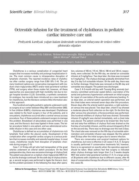 Pdf Octreotide Infusion For The Treatment Of Chylothorax In Pediatric