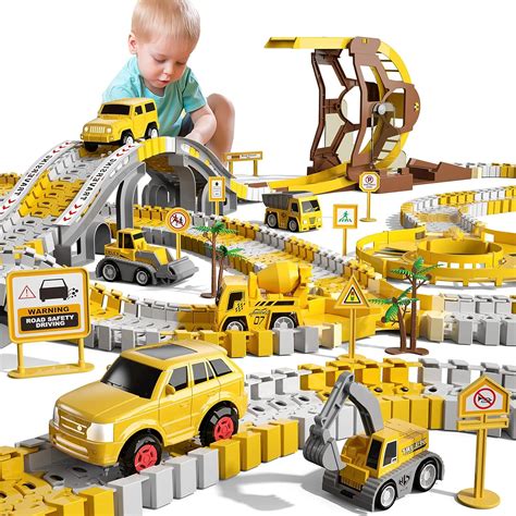 Ihaha 299 Pcs Construction Race Tracks Boys Toys 6 Pcs