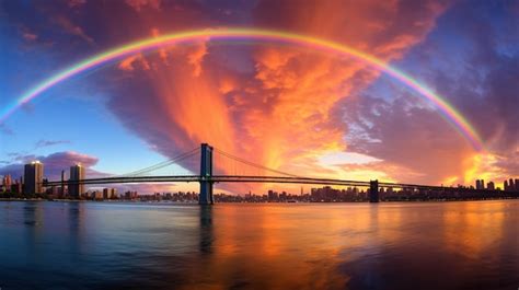 Premium Ai Image Rainbow Over The City Of The City