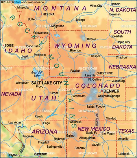 Map Of Rocky Mountains Region In United States Usa Welt Atlasde