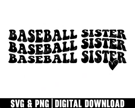 Baseball Sister Svg Stacked Svg Printables Baseball Svg Heart Svg Baseball Sis Svg Wavy