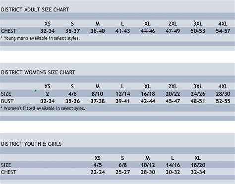 District Apparel Size Charts Womens Size Chart Size