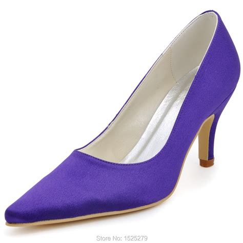 Elegant Ep2131 Woman Purple Pointy Toe Stiletto Low Heel Satin Prom