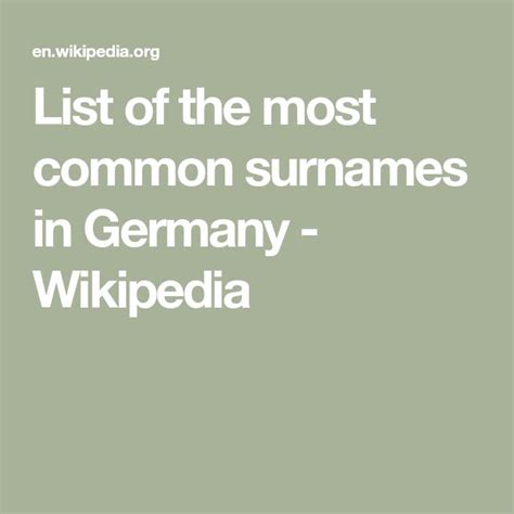 List Of The Most Common Surnames In Germany Wikipedia German Names