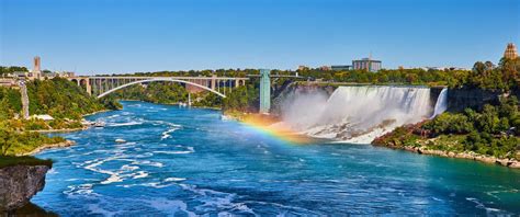 Stunning Rainbow Over Niagara River Looking At American Falls And