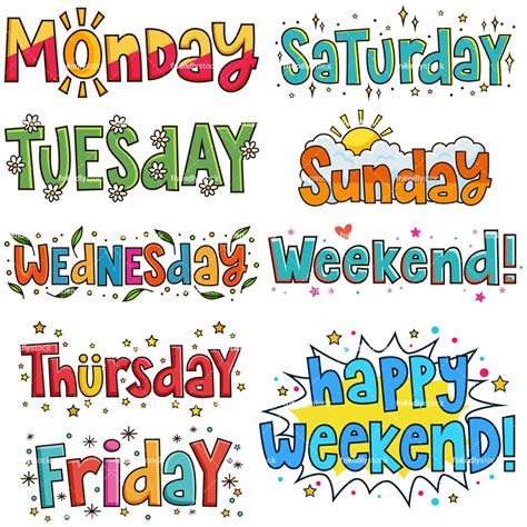 Whimsical Days Of The Week Clipart Vector Collection Friendlystock