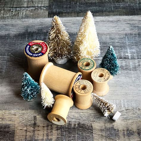 Tiny Bottle Brush Christmas Trees On Vintage Wood Spools With Images
